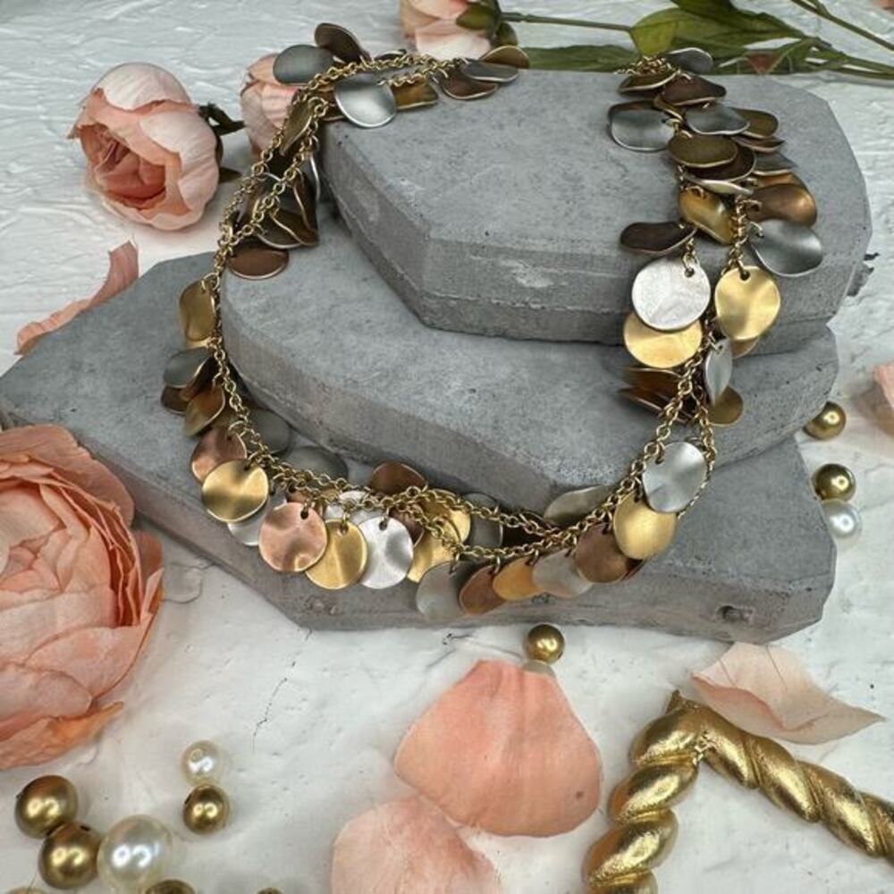 Vintage Napier‎ Three Tone Disc Charm Silver Gold Bronze Necklace